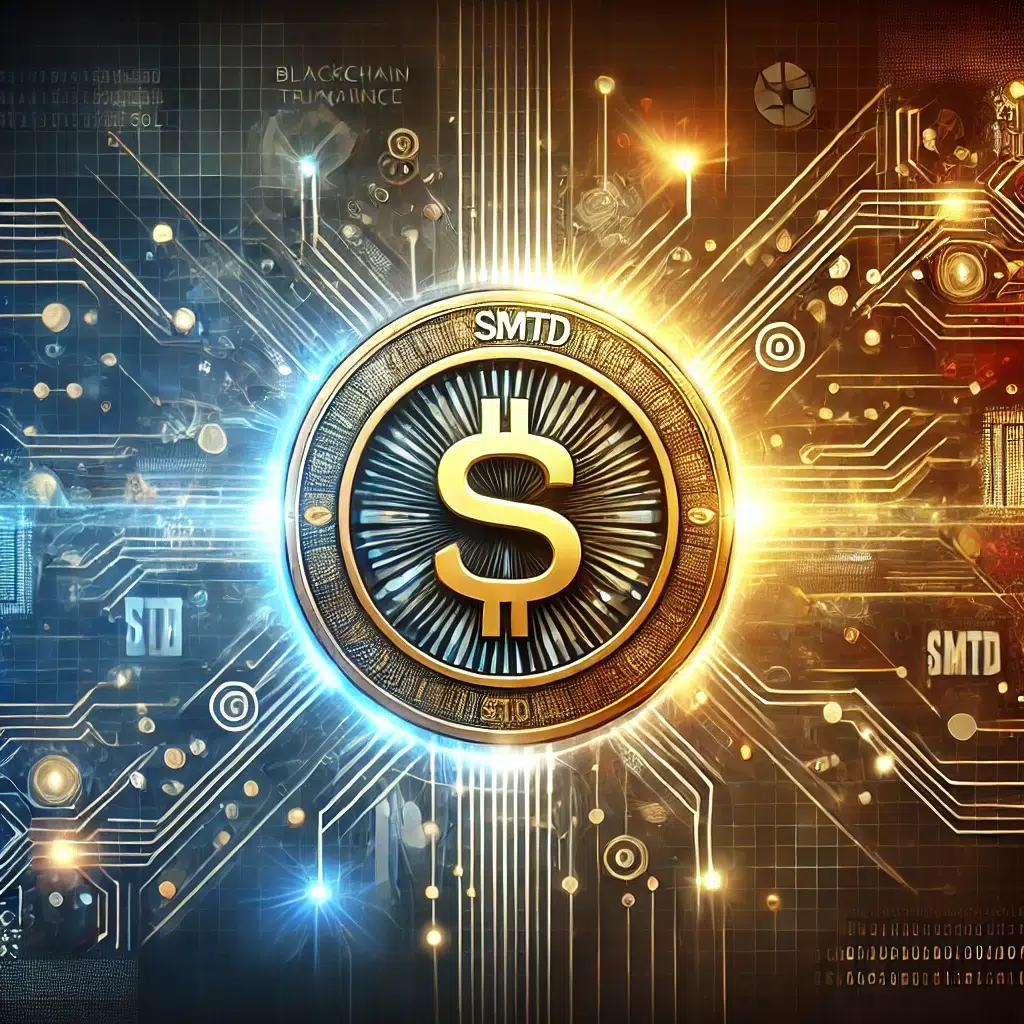 عمل فني رقمي للعملات الرقمية المشفرة لسوق SMTD يتميز بالبلوك تشين والتصميم المستقبلي
